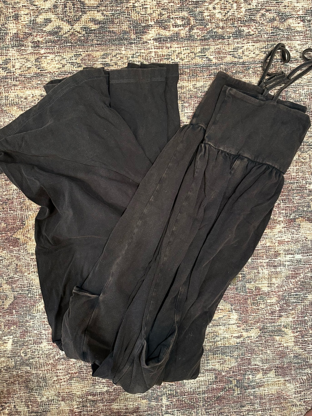 Free People Black cargo pants wide leg hot shot onesie jumpsuit